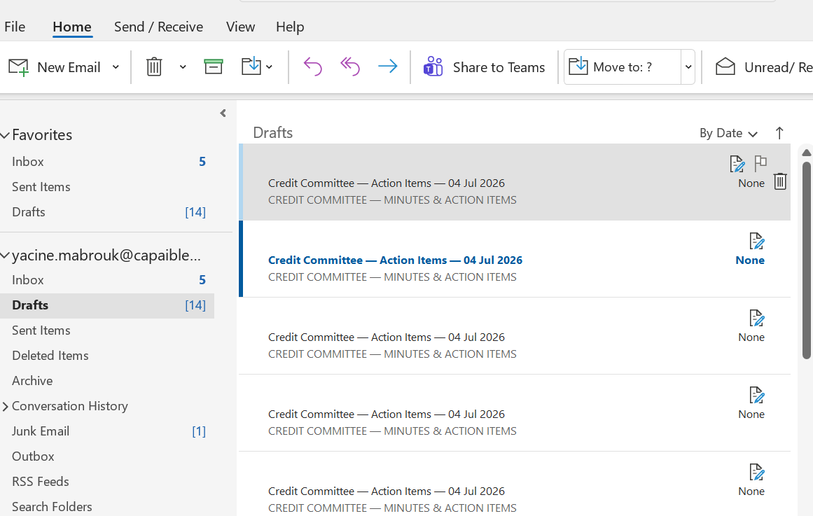 Committee minutes drafted in Outlook